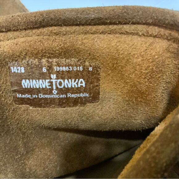 Vintage Ladies size 6 Suede Fringe Minnetonka Tall Lace Up Moccasins Knee Boots - Picture 8 of 9